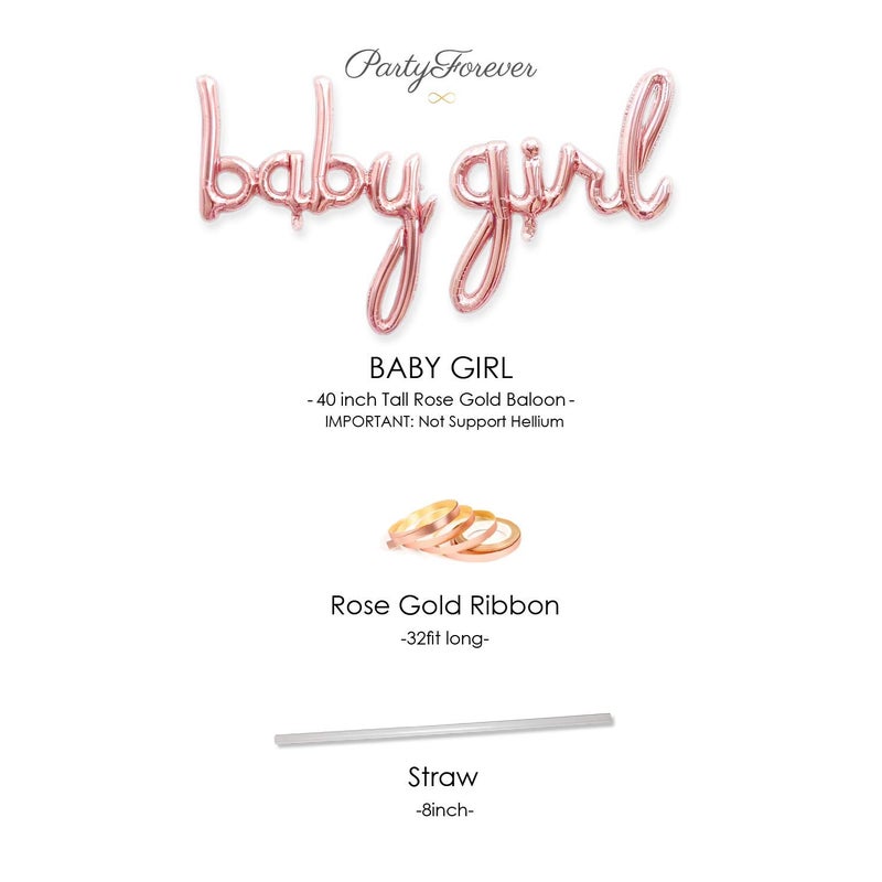 PartyForever Baby Girl Balloon Rose Gold Letters for Baby Shower Decorations, Girl Gender Reveal Foil Balloons Letters Banner - Image 2